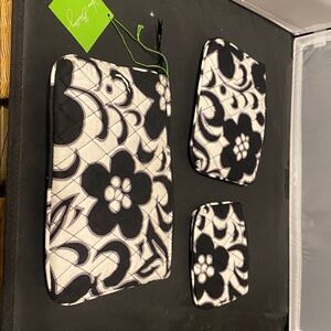 Black and White Floral Quilted Pouches Set (3)
